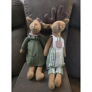 Mr. And Mrs. Reindeer Stuffed Dolls Very Cute Christmas Cabin Holiday